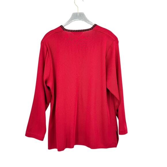 Exclusively Misook Petite Deep Red Knit Black Trim Layering Cardigan Sweater - Picture 7 of 10